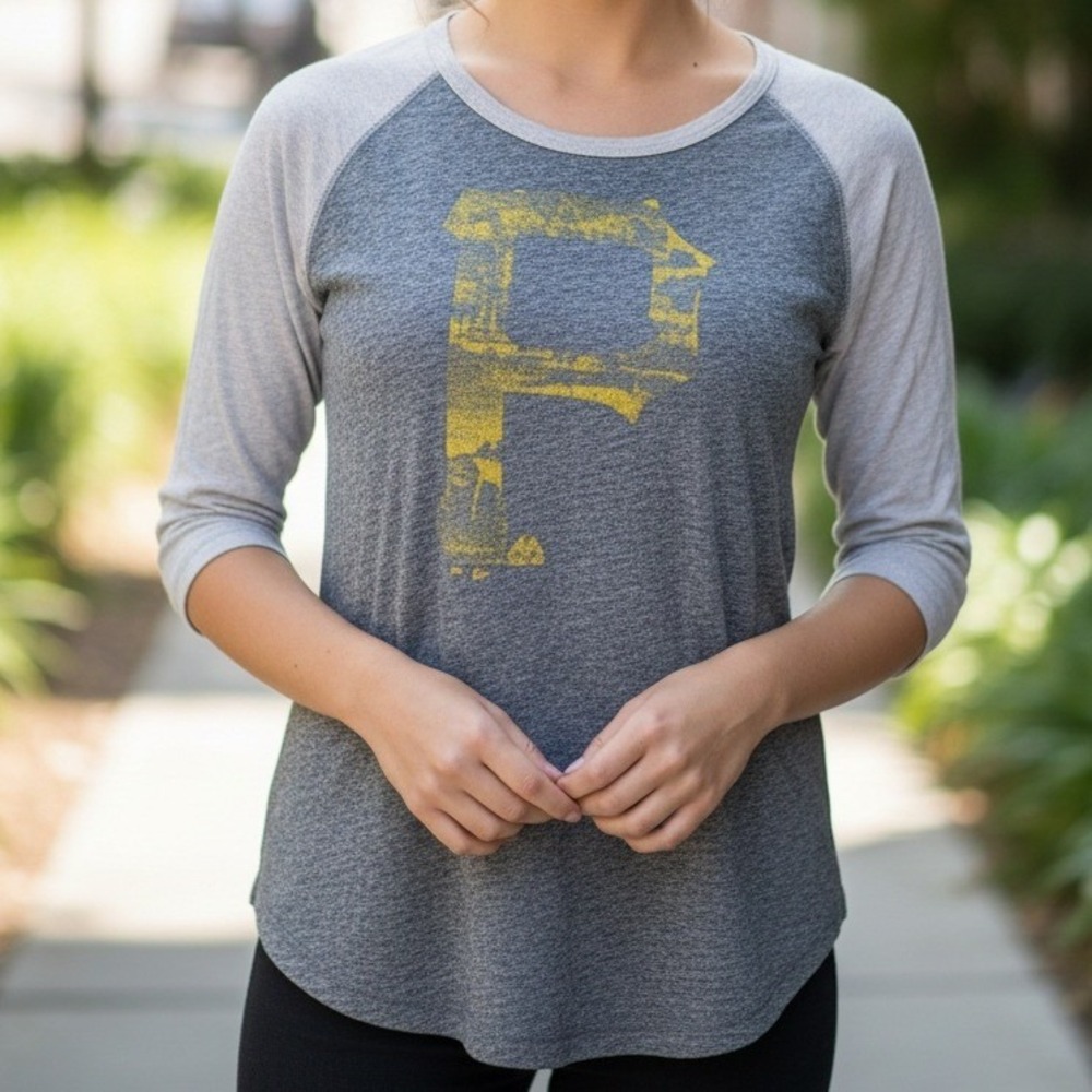 Majestic Pittsburgh Pirates Baseball Womens Raglan T Shirt Gray Yellow P